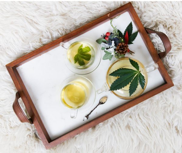 tray with cannabis products on it